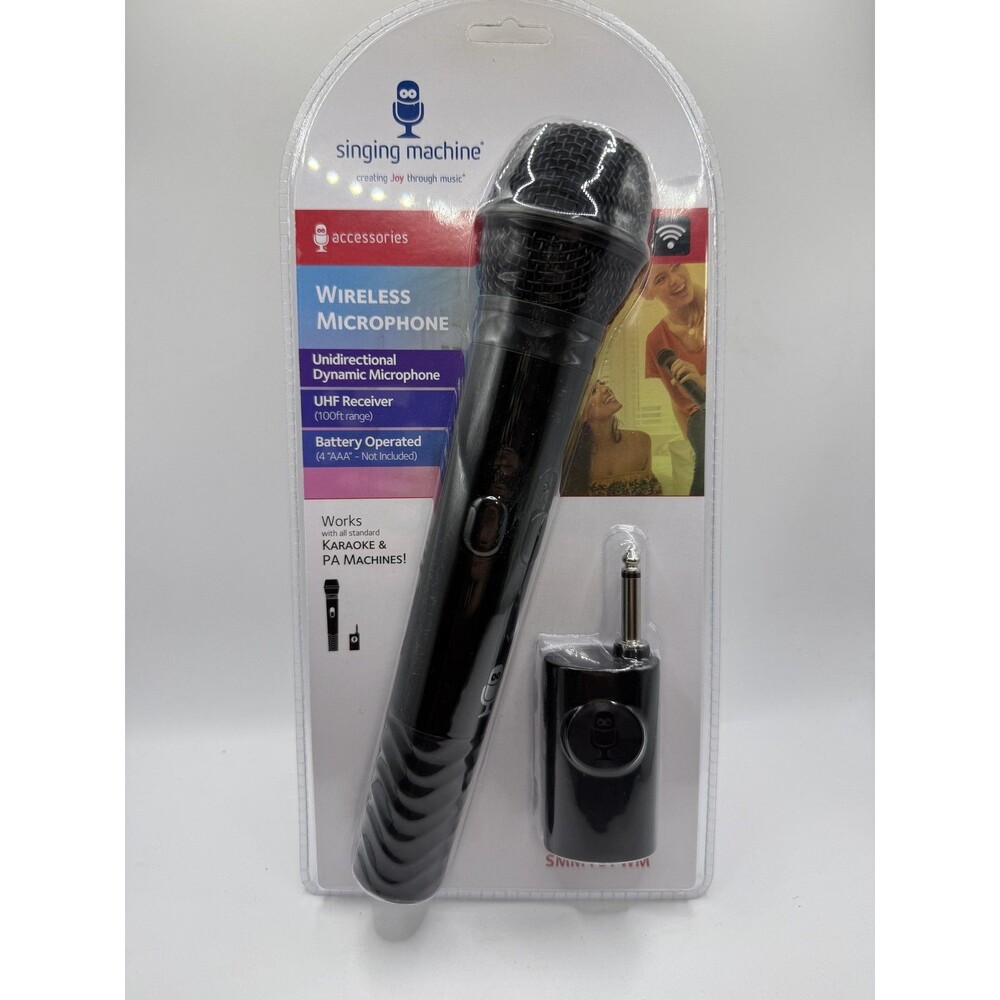 Singing Machine Wireless Microphone Pack SMM107WM Black UHF Dynamic Karaoke Mic